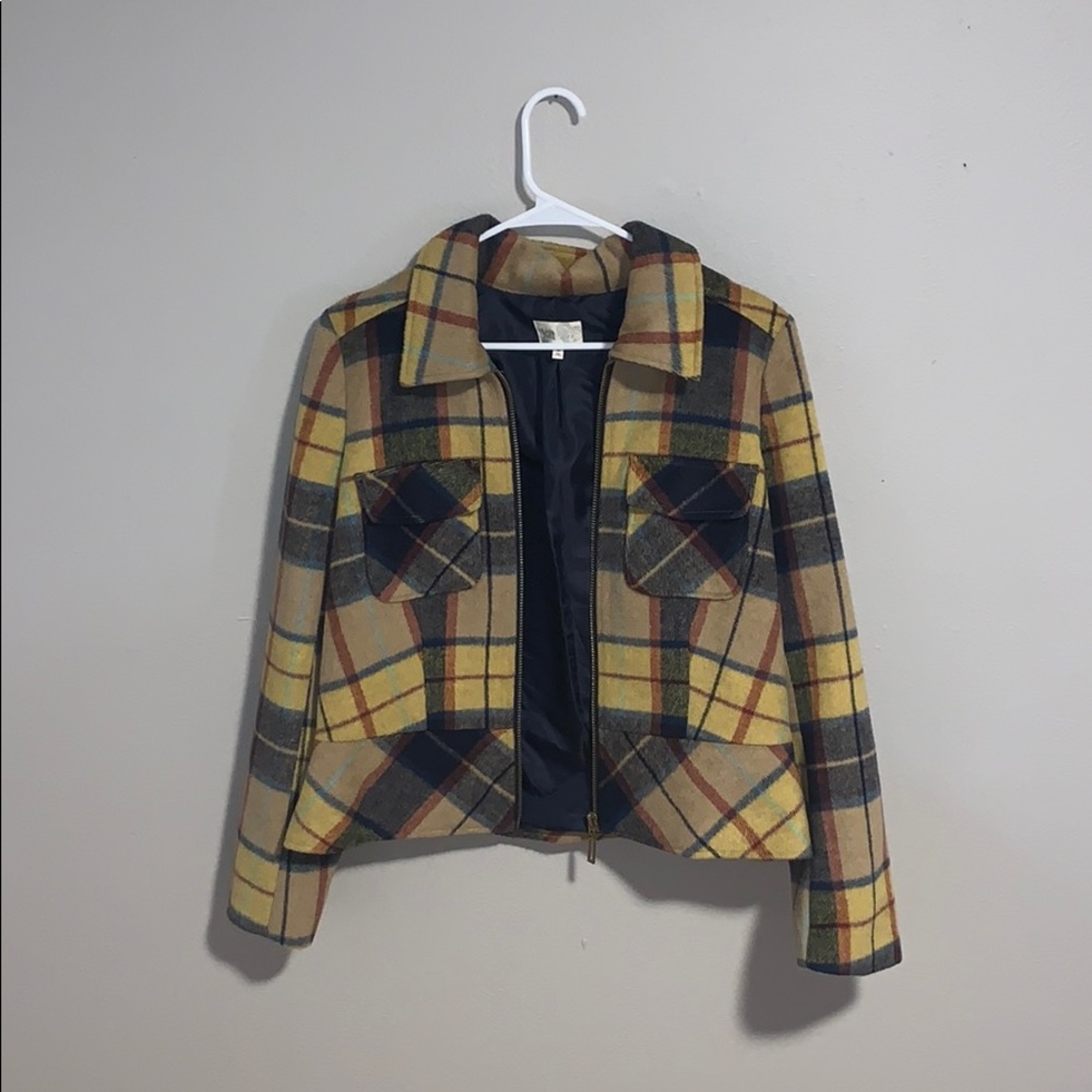 Jolt Yellow Plaid Patterned Collared Zip-Up Jacket